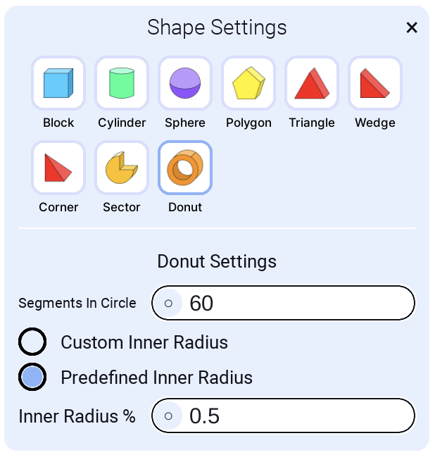 Shape Donut Settings