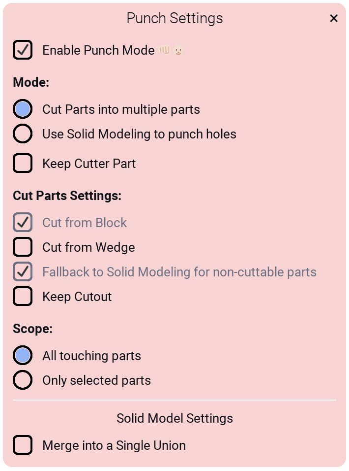 Punch Settings