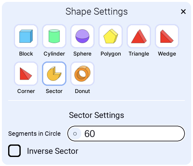 Shape Sector Settings