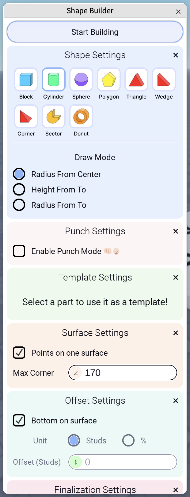 Shape Builder UI window
