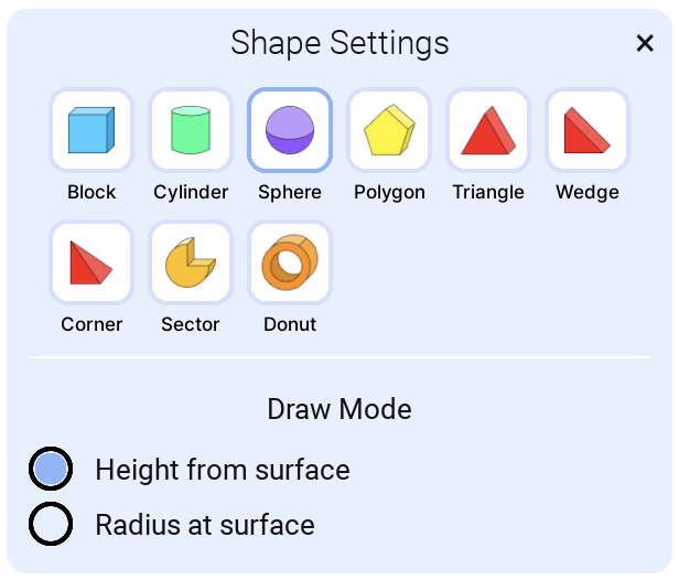 Shape Sphere Settings